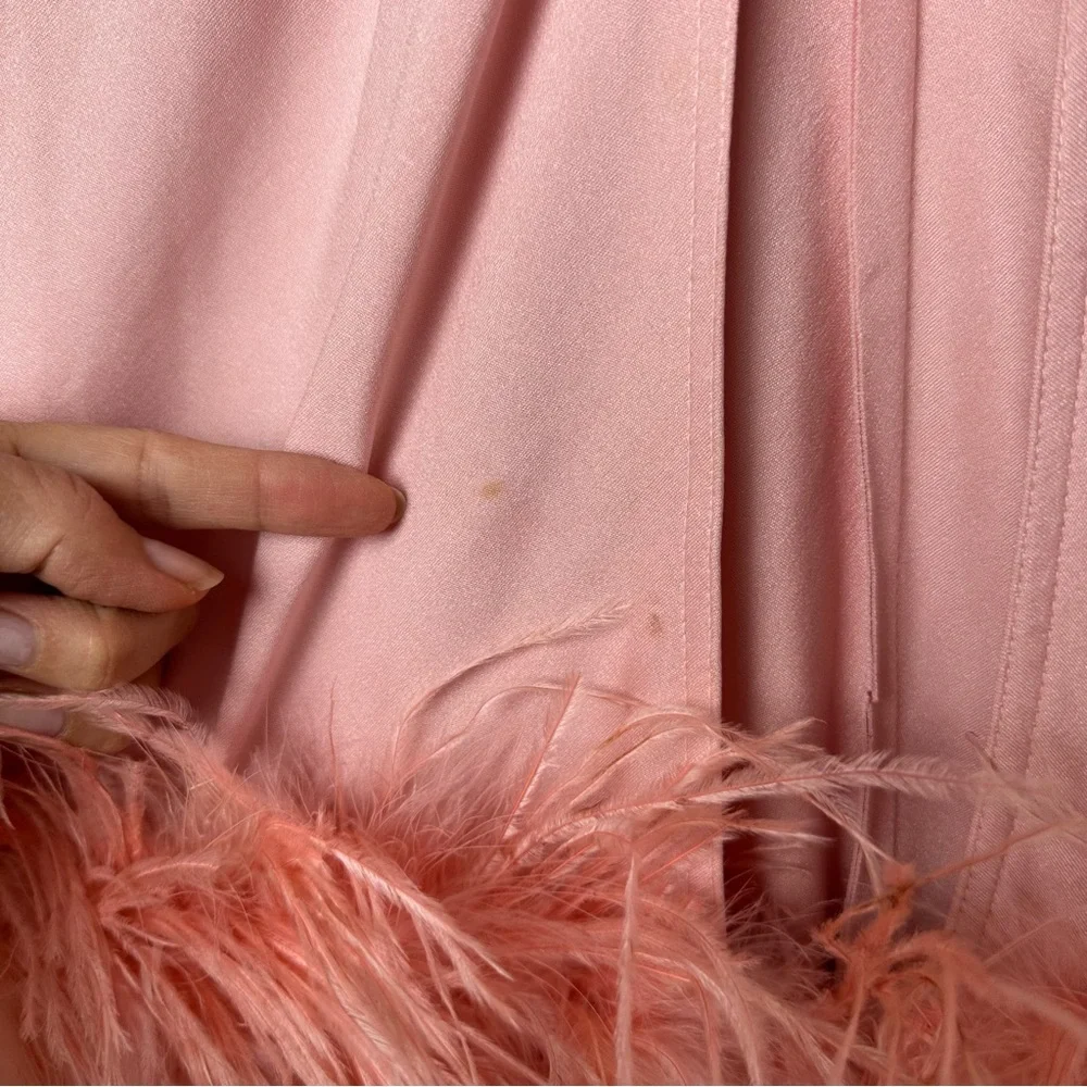 Vintage Pink Peignoir Boudoir Bedroom Jacket w/ Ostrich Feather Trim - Picture 5 of 9